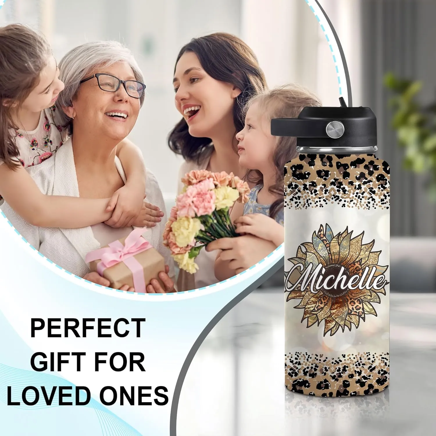 Hyturtle Personalized Gifts For Sunflower Lover - Sometimes You Forget You're Awesome Custom Name Stainless Steel Water Bottle 12oz 18oz 32oz With Straw Lid - Idea Floral Lover Gifts For Women Girl