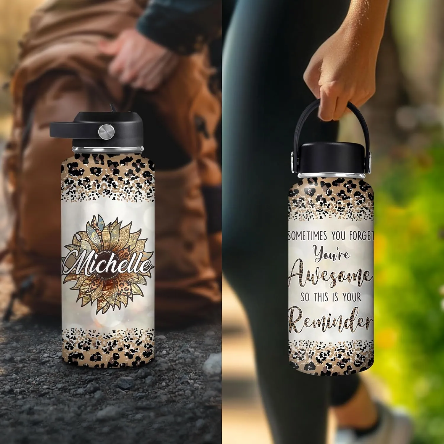 Hyturtle Personalized Gifts For Sunflower Lover - Sometimes You Forget You're Awesome Custom Name Stainless Steel Water Bottle 12oz 18oz 32oz With Straw Lid - Idea Floral Lover Gifts For Women Girl