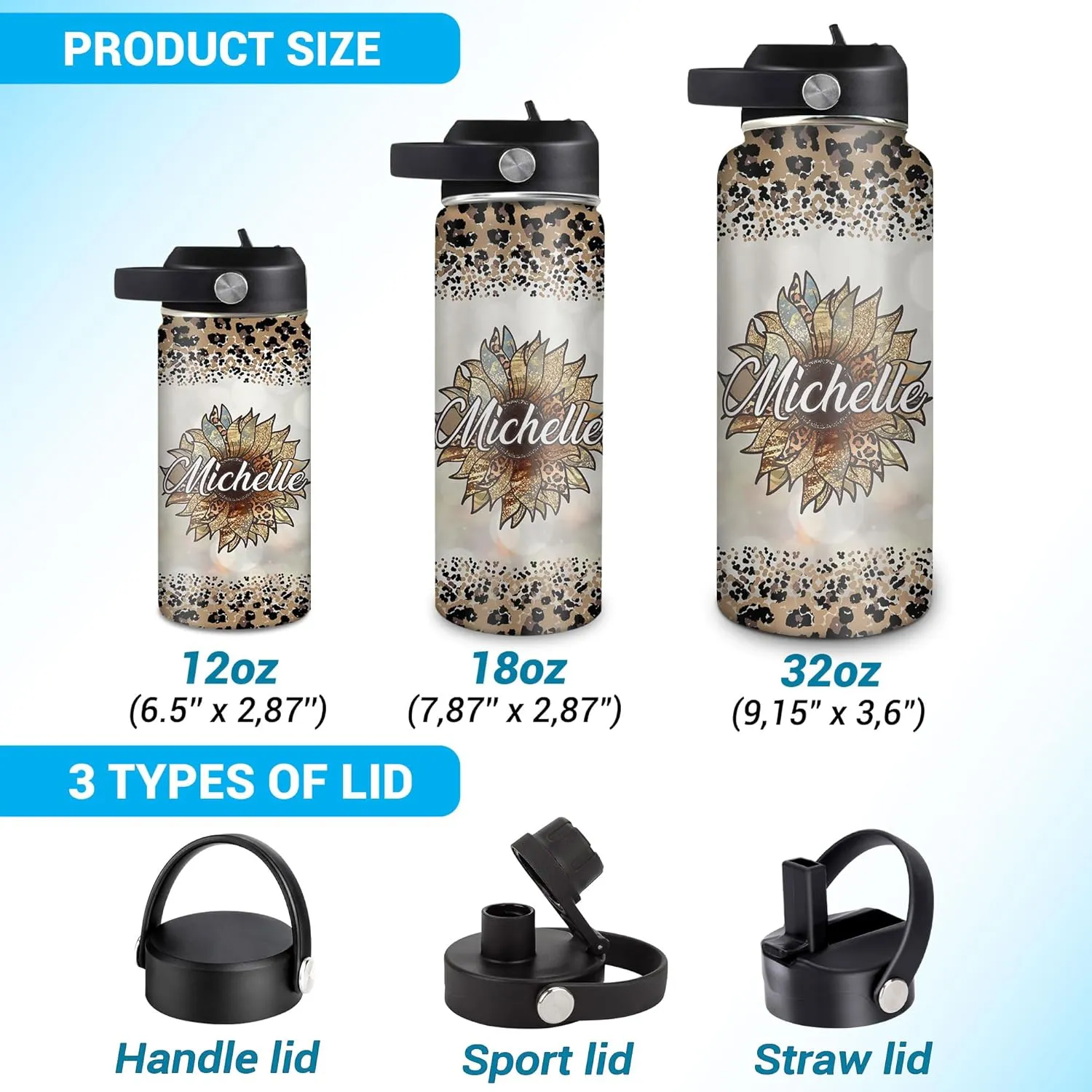 Hyturtle Personalized Gifts For Sunflower Lover - Sometimes You Forget You're Awesome Custom Name Stainless Steel Water Bottle 12oz 18oz 32oz With Straw Lid - Idea Floral Lover Gifts For Women Girl