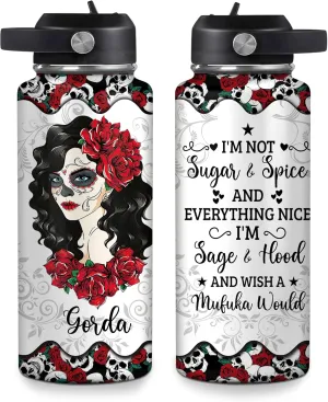 Hyturtle Personalized Sugar Skull Water Bottle - Travel Insulated Stainless Steel Bottle with Leak-Proof Lid 18oz 32oz - Gothic Style Gift for Women, Sugar Skull Lovers - Birthday & Christmas Gift