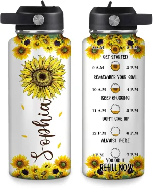 Hyturtle Personalized Sunflower Water Bottle - Travel Insulated Stainless Steel Bottle with Leak-Proof Lid 18oz 32oz - Sunflower Gift for Women, Girls, Sunflower Lovers - Birthday & Christmas Gift