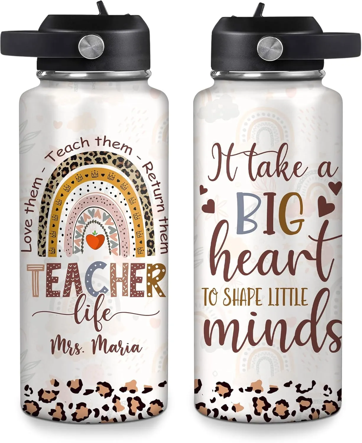 Hyturtle Personalized Teacher Water Bottle - Custom Name Travel Insulated Stainless Steel Bottle with LeakProof Lid 18oz 32oz - Teacher life Appreciation Gift from Students for Birthday Back to School
