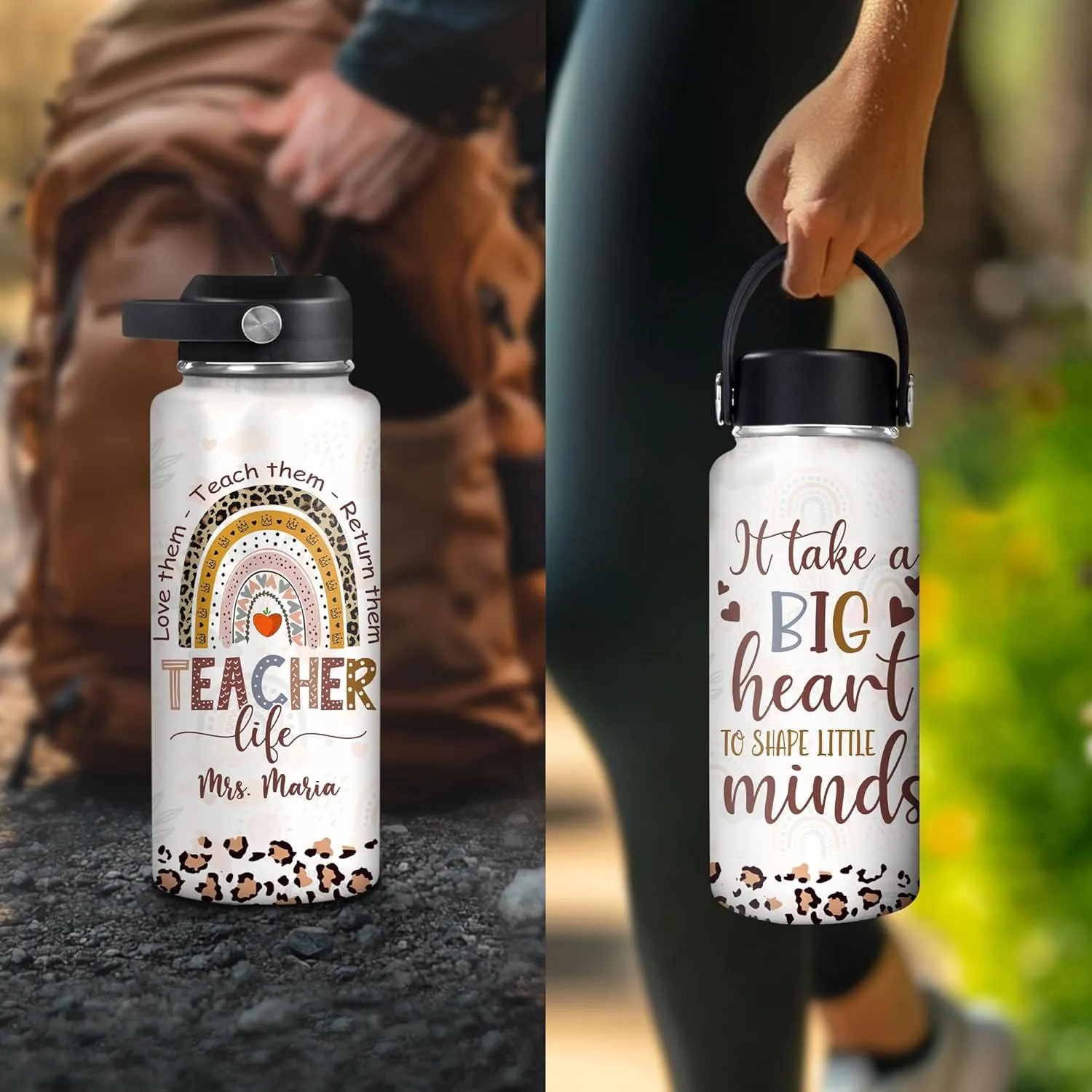 Hyturtle Personalized Teacher Water Bottle - Custom Name Travel Insulated Stainless Steel Bottle with LeakProof Lid 18oz 32oz - Teacher life Appreciation Gift from Students for Birthday Back to School