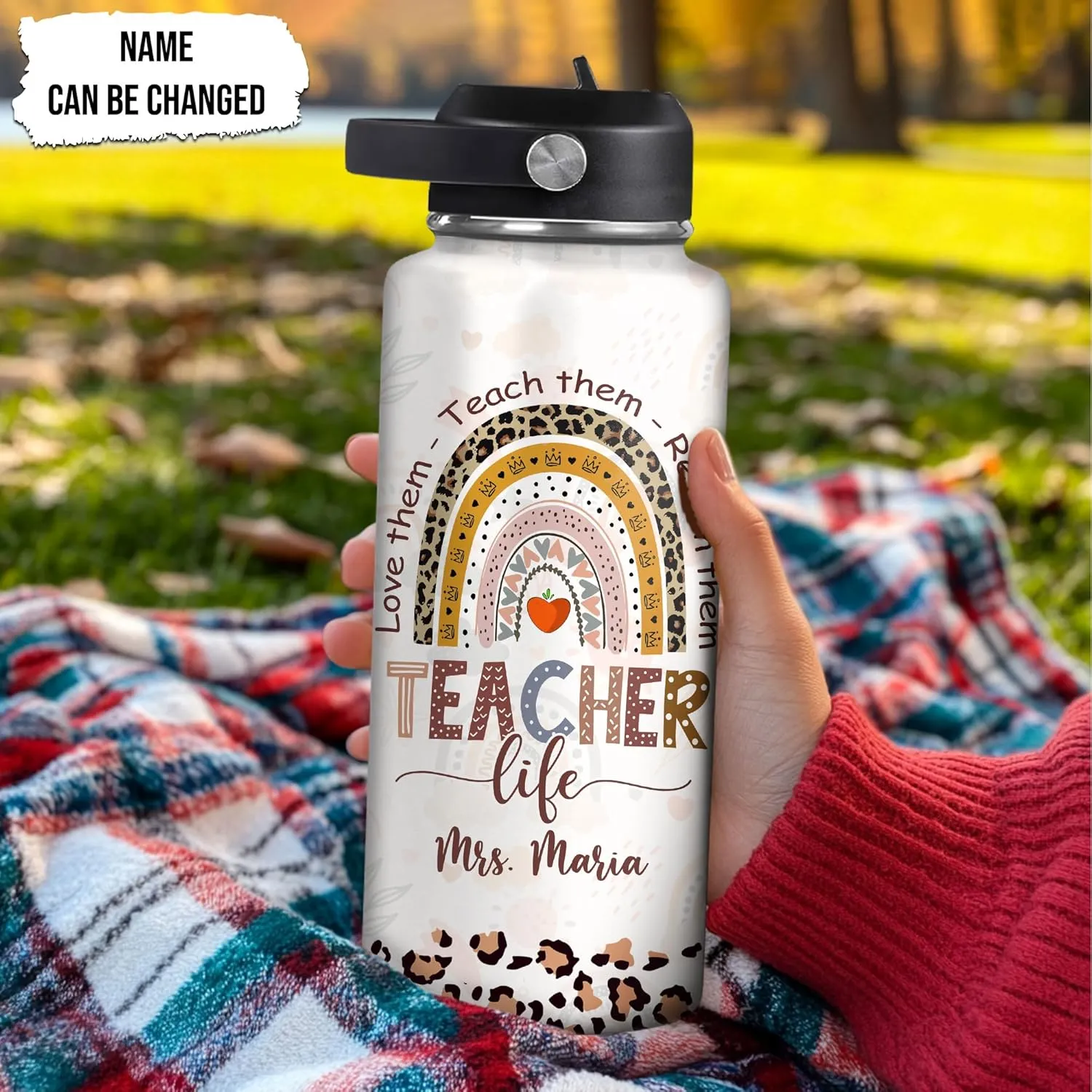 Hyturtle Personalized Teacher Water Bottle - Custom Name Travel Insulated Stainless Steel Bottle with LeakProof Lid 18oz 32oz - Teacher life Appreciation Gift from Students for Birthday Back to School
