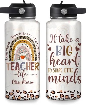 Hyturtle Personalized Teacher Water Bottle - Custom Name Travel Insulated Stainless Steel Bottle with LeakProof Lid 18oz 32oz - Teacher life Appreciation Gift from Students for Birthday Back to School