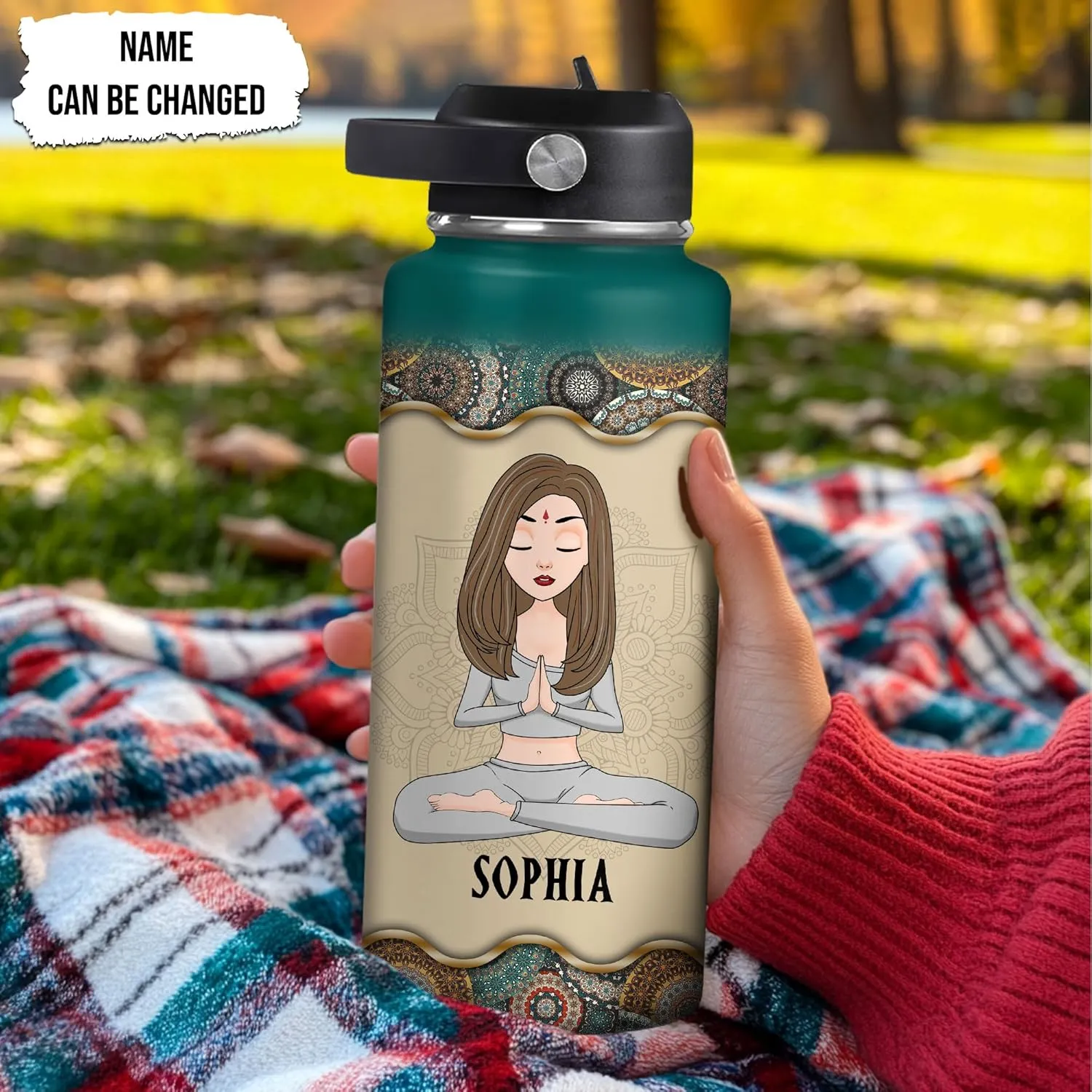 Hyturtle Personalized Yoga Water Bottle - Custom Name Insulated Stainless Steel Bottle with Leak-Proof Lid 18oz 32oz - Yoga Teacher for Women Girls Lovers - Birthday & Christmas Gift