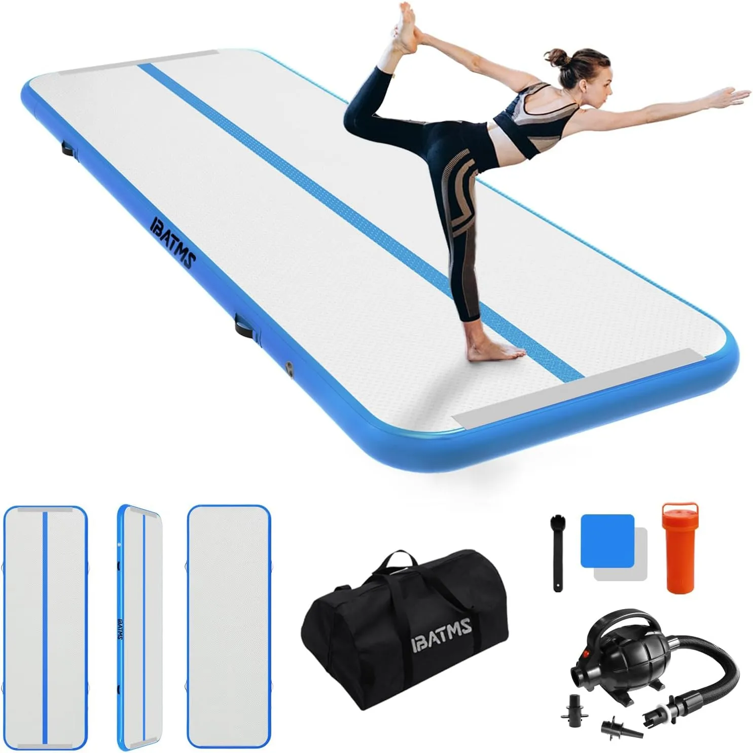 IBATMS Air Tumbling Mat, 6ft/10ft/13ft/16ft/20ft Inflatable Gymnastics Air Mat 4inch/8inch for Gymnastics Training/Home Use/Cheerleading/Yoga/Water with Pump
