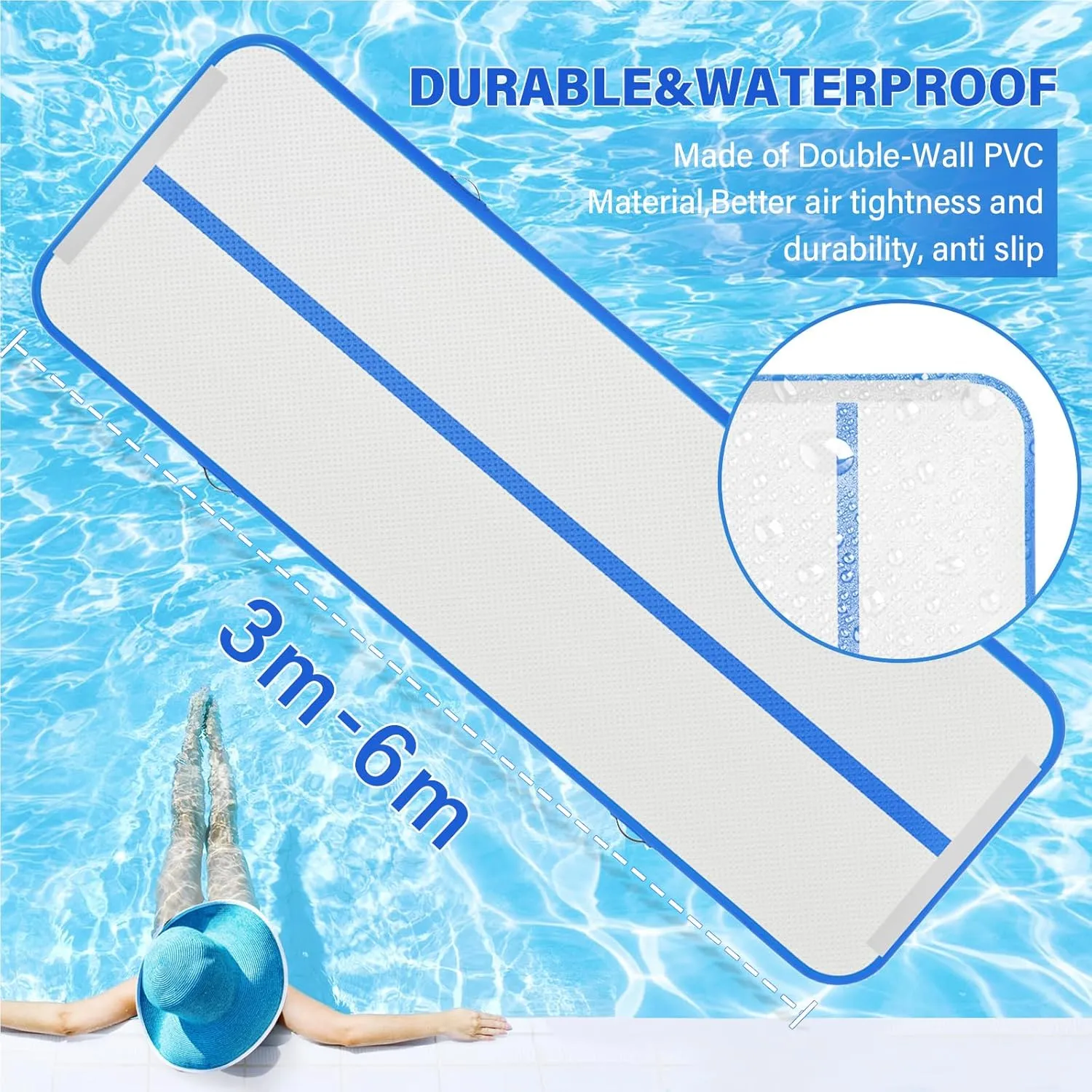 IBATMS Air Tumbling Mat, 6ft/10ft/13ft/16ft/20ft Inflatable Gymnastics Air Mat 4inch/8inch for Gymnastics Training/Home Use/Cheerleading/Yoga/Water with Pump