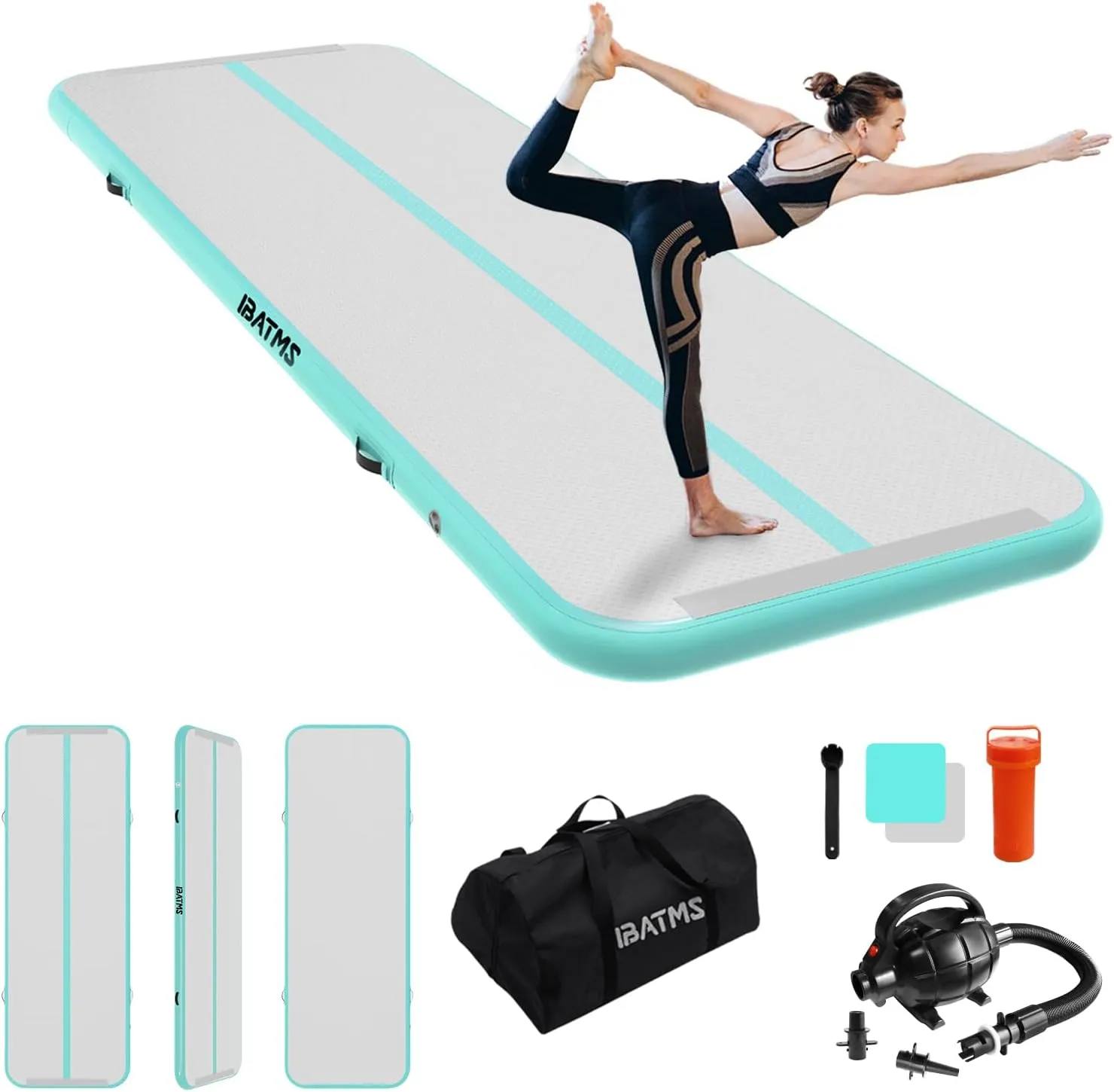 IBATMS Air Tumbling Mat, 6ft/10ft/13ft/16ft/20ft Inflatable Gymnastics Air Mat 4inch/8inch for Gymnastics Training/Home Use/Cheerleading/Yoga/Water with Pump