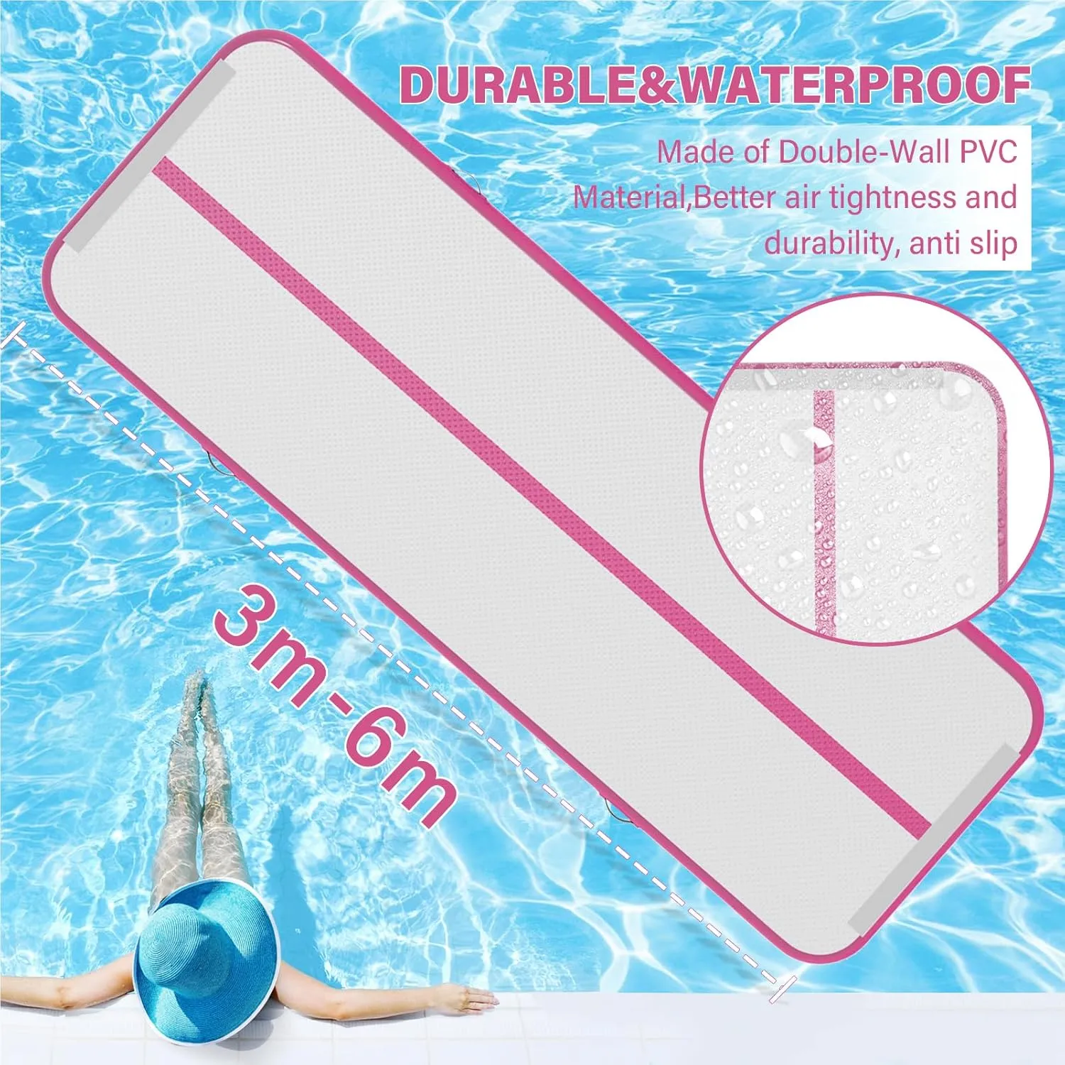 IBATMS Air Tumbling Mat, 6ft/10ft/13ft/16ft/20ft Inflatable Gymnastics Air Mat 4inch/8inch for Gymnastics Training/Home Use/Cheerleading/Yoga/Water with Pump