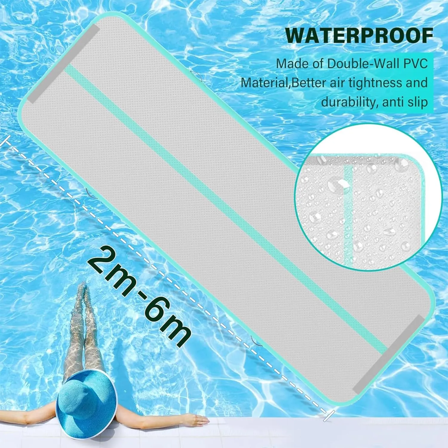 IBATMS Air Tumbling Mat, 6ft/10ft/13ft/16ft/20ft Inflatable Gymnastics Air Mat 4inch/8inch for Gymnastics Training/Home Use/Cheerleading/Yoga/Water with Pump