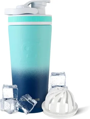 Ice Shaker Insulated Stainless Steel Shaker Bottle | 26oz, Navy/Mint | Cold for 30  Hours | Insulated Cup with Twist-on Agitator | Odor-Free Bottle for Protein Shakes, Water, Smoothies, Cocktails