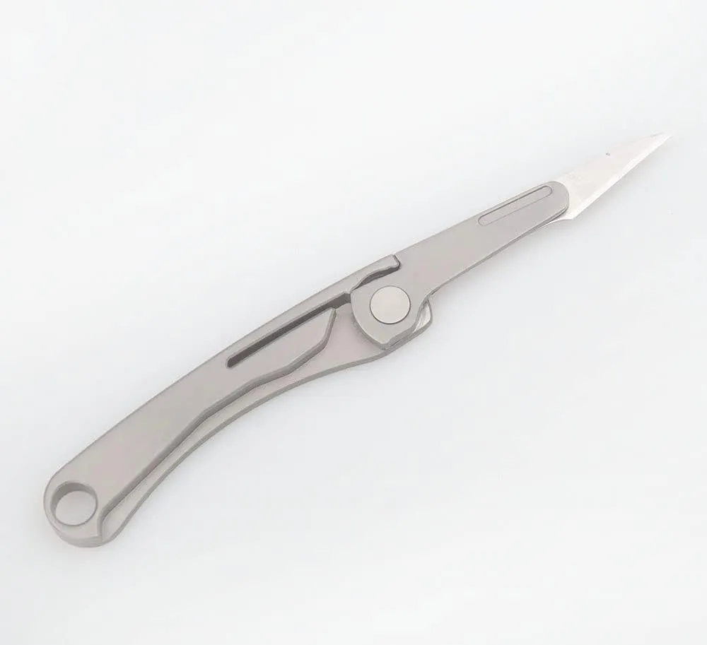 ILEAF Titanium Alloy Daily Mini Pocket Folding Utility Knife with 10 Replaceable Quick Change Blades, Ultra Compact and Lightweight