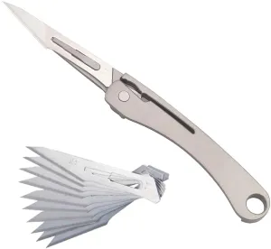 ILEAF Titanium Alloy Daily Mini Pocket Folding Utility Knife with 10 Replaceable Quick Change Blades, Ultra Compact and Lightweight