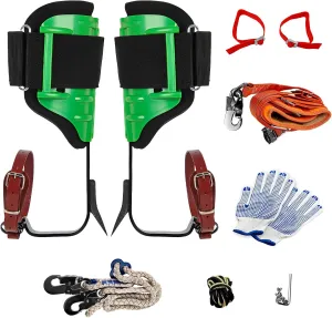 iMeshbean Tree Climbing Spikes,Upgraded Non-Slip Climbing Spurs Set,Adjustable Height Pole Tree Climbing Spurs Steel Climbing 2 Gears with Ankle Straps for Outdoor Activities