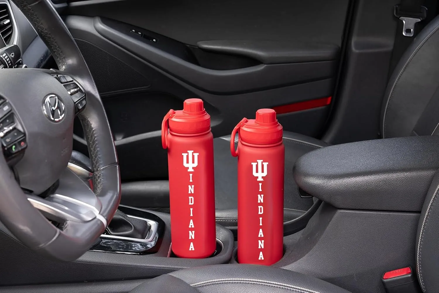 Indiana Logo Water Bottle - Red Double Walled Stainless Steel 24 oz Keeps Drinks Cold or Hot