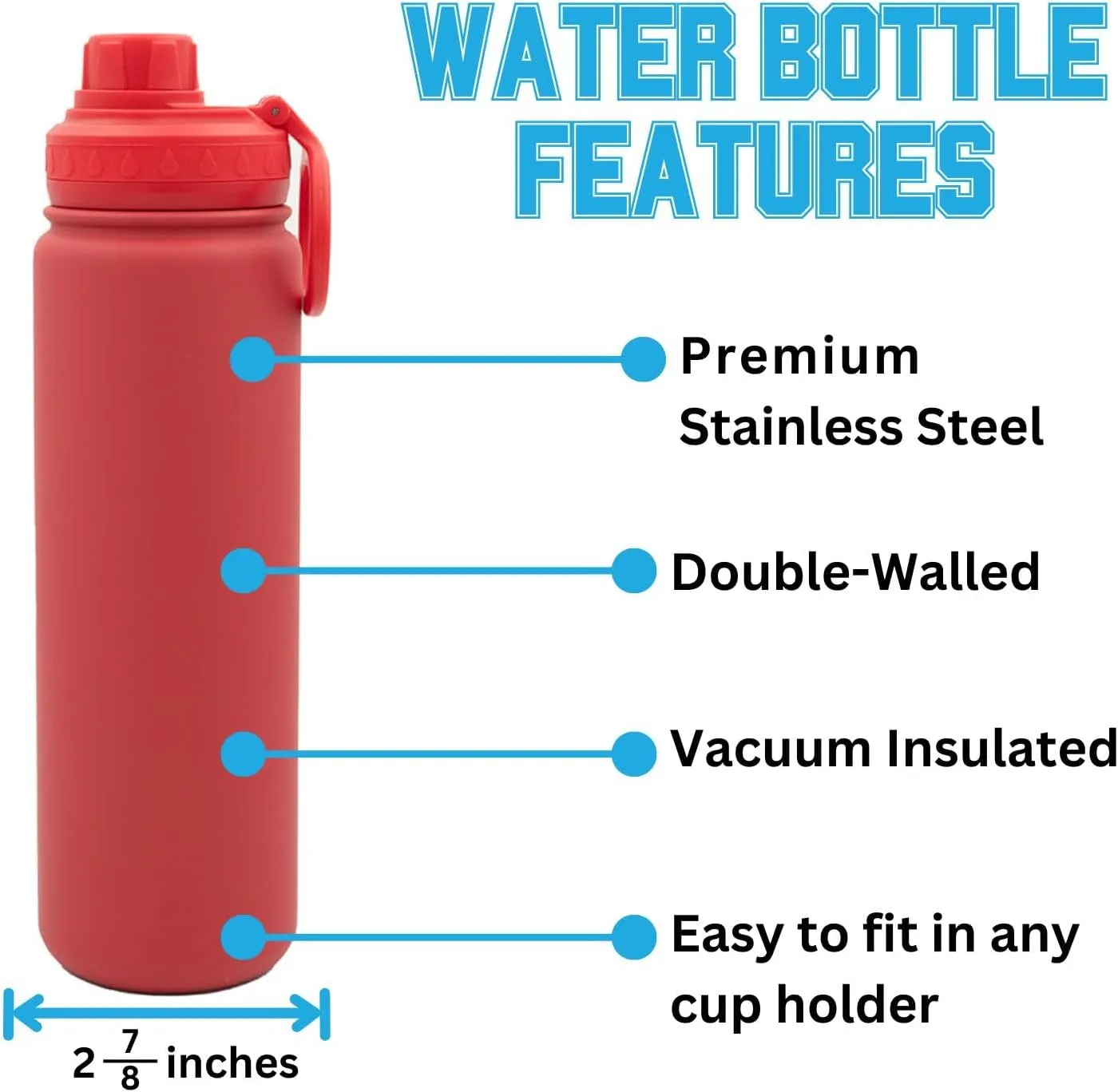 Indiana Logo Water Bottle - Red Double Walled Stainless Steel 24 oz Keeps Drinks Cold or Hot