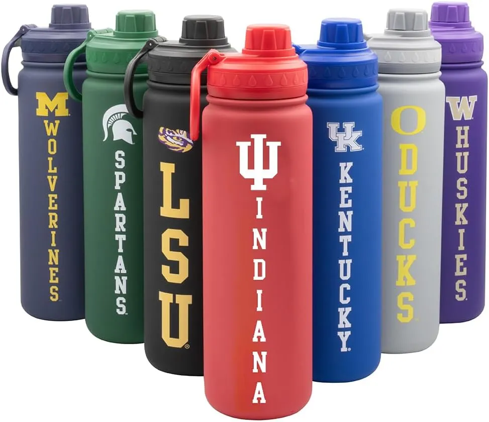 Indiana Logo Water Bottle - Red Double Walled Stainless Steel 24 oz Keeps Drinks Cold or Hot