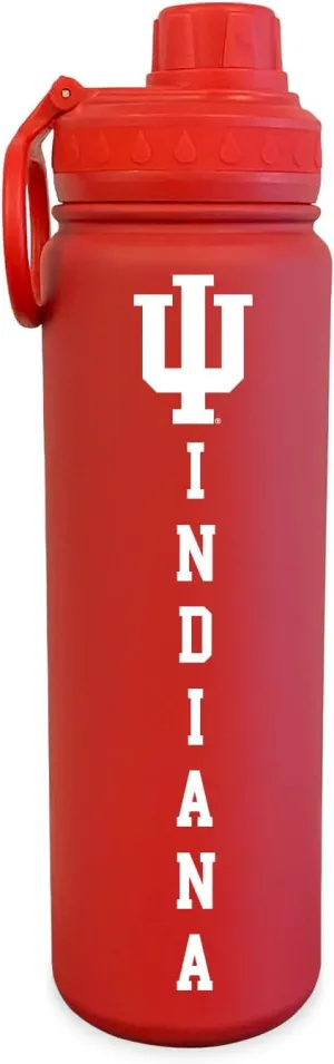Indiana Logo Water Bottle - Red Double Walled Stainless Steel 24 oz Keeps Drinks Cold or Hot