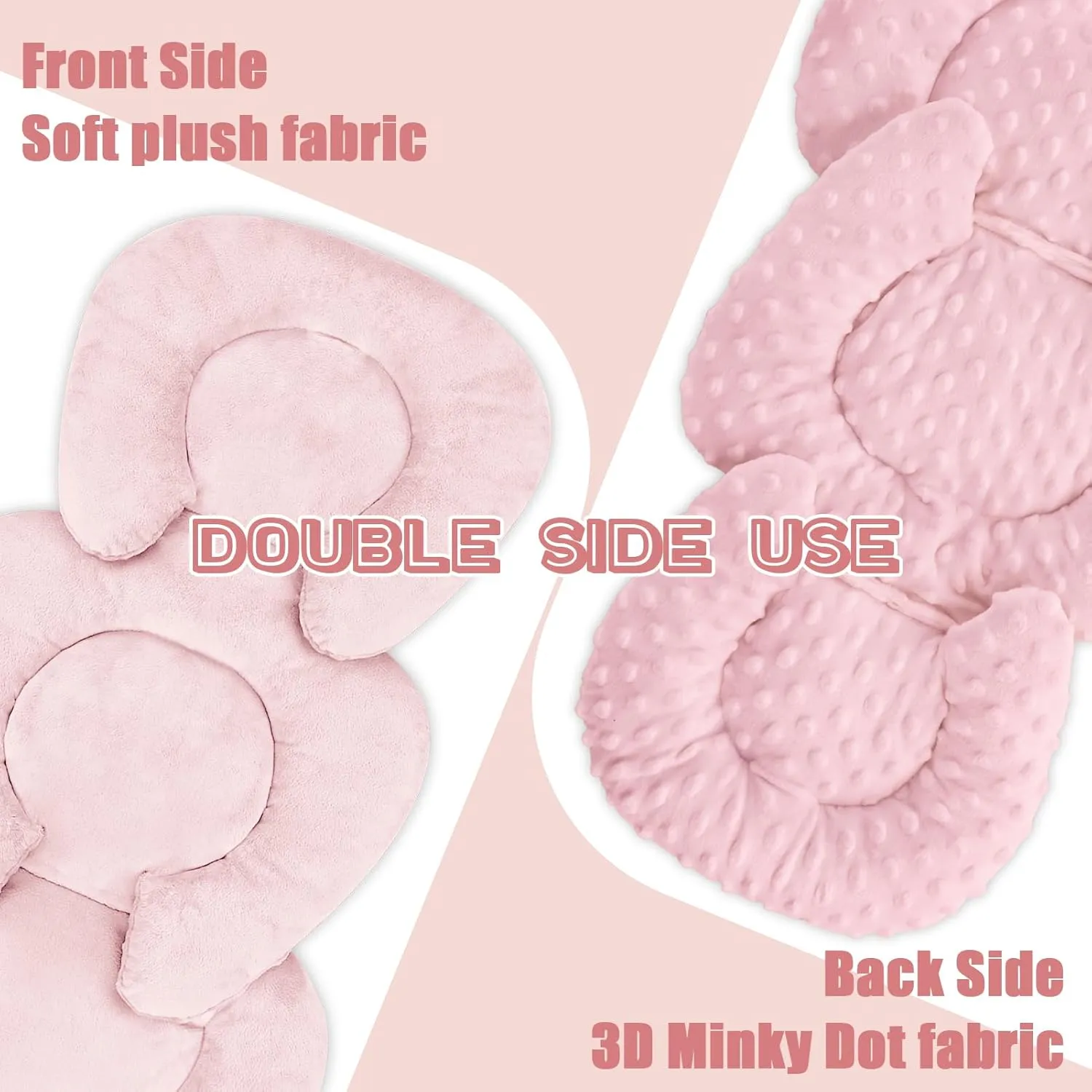 Infant Car Seat Insert Head and Body Support, GFU Reversible Newborn Insert for Carseat with Strap Pads, Soft Stroller Cushion Pillow Insert for Boys and Girls, Fits for Stroller, Swing, Pink