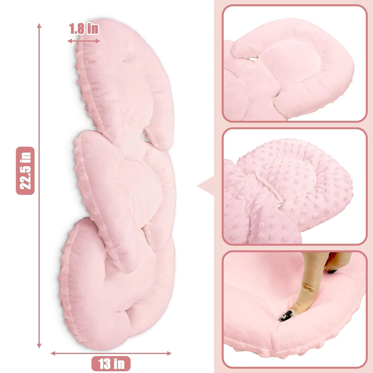Infant Car Seat Insert Head and Body Support, GFU Reversible Newborn Insert for Carseat with Strap Pads, Soft Stroller Cushion Pillow Insert for Boys and Girls, Fits for Stroller, Swing, Pink
