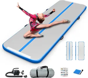Inflatable Air Gymnastics Mat 10ft Training Mat 4 inches Thick Tumbling Track with Electric Pump for Gym/Home/Outdoor/Cheerleading/Yoga/Water