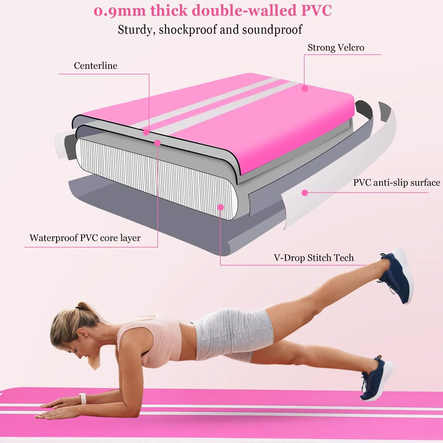 Inflatable Air Gymnastics Mat 10ft/13ft/16ft Tumbling Mats Training Mat Tumble Track Mats with Electric Air Pump for Home/Gym/Cheerleading/Beach/Outdoor Exercise (4 inches Thick)