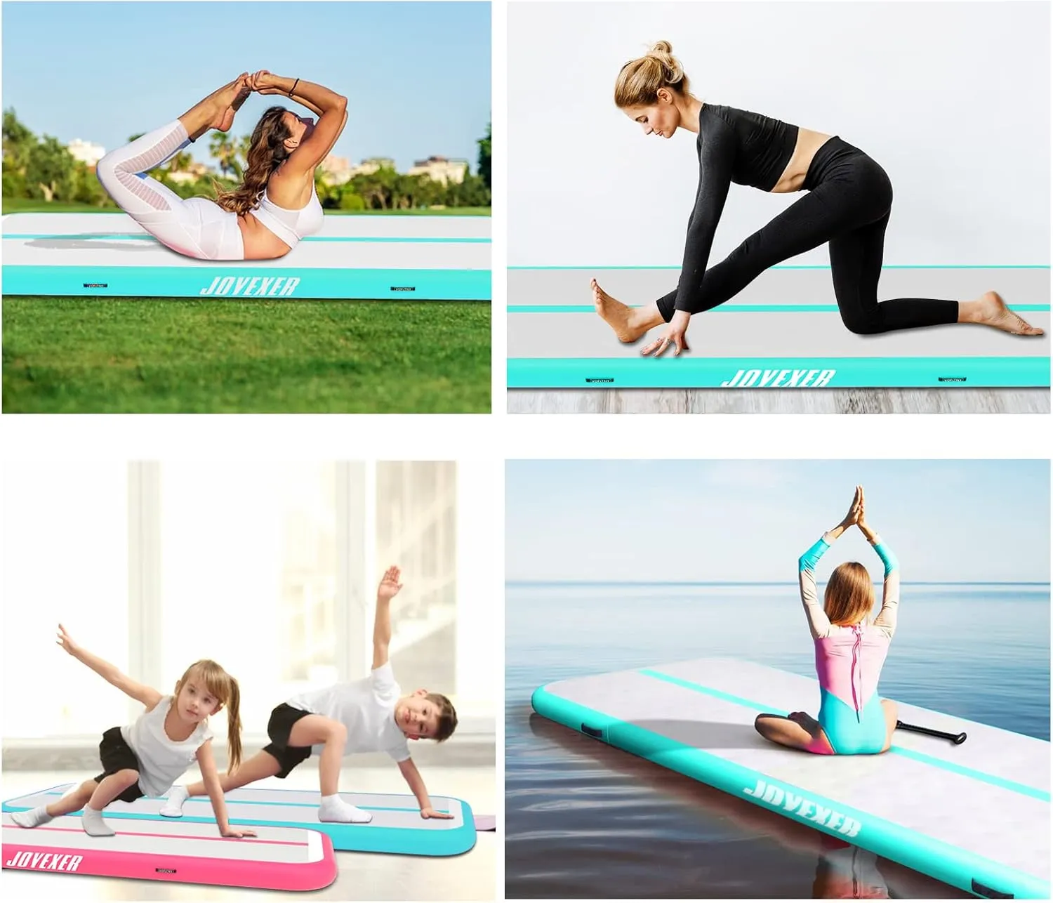 Inflatable Air Gymnastics Mat 6.6ft 10ft 13ft 16ft Tumbling Training Mat with Carry Bag Electric Pump For Home, Outdoor, Gym, Cheerleading, Yoga, Water Exercise