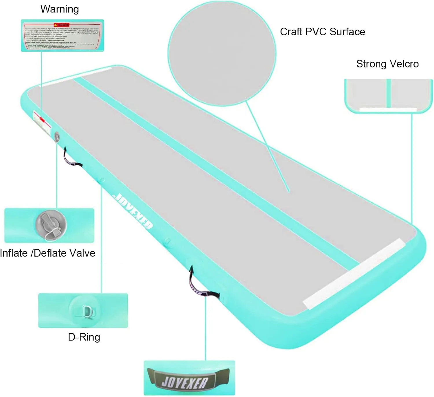 Inflatable Air Gymnastics Mat 6.6ft 10ft 13ft 16ft Tumbling Training Mat with Carry Bag Electric Pump For Home, Outdoor, Gym, Cheerleading, Yoga, Water Exercise