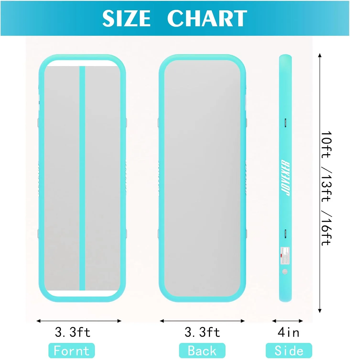 Inflatable Air Gymnastics Mat 6.6ft 10ft 13ft 16ft Tumbling Training Mat with Carry Bag Electric Pump For Home, Outdoor, Gym, Cheerleading, Yoga, Water Exercise