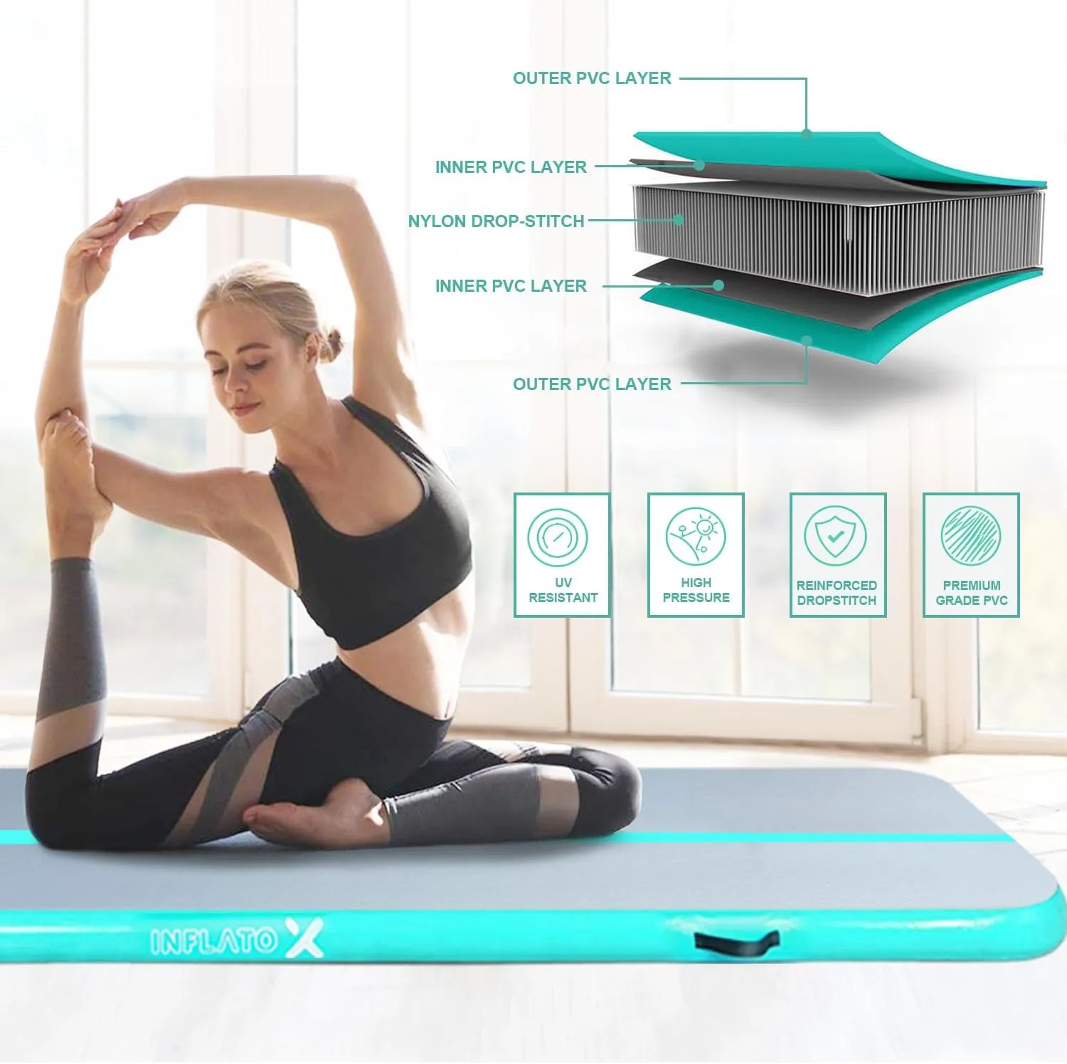 Inflatable Air Gymnastics Mat Training mat Thick tumbling mat with Electric Pump for Home/Gym/Outdoor