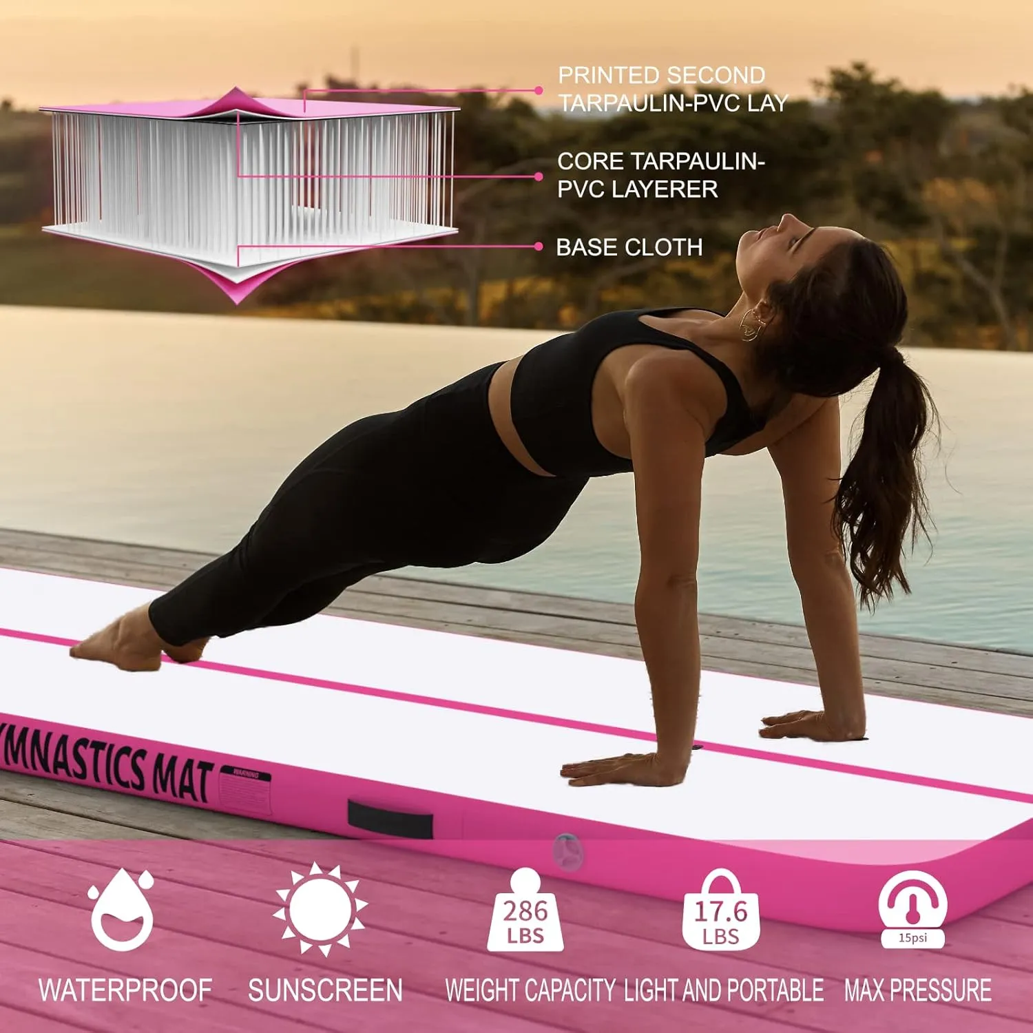 Inflatable Air Gymnastics Mat Training Mats 4 inches Thickness Gymnastics Tracks for Home Use/Training/Cheerleading/Yoga/Water with Pump