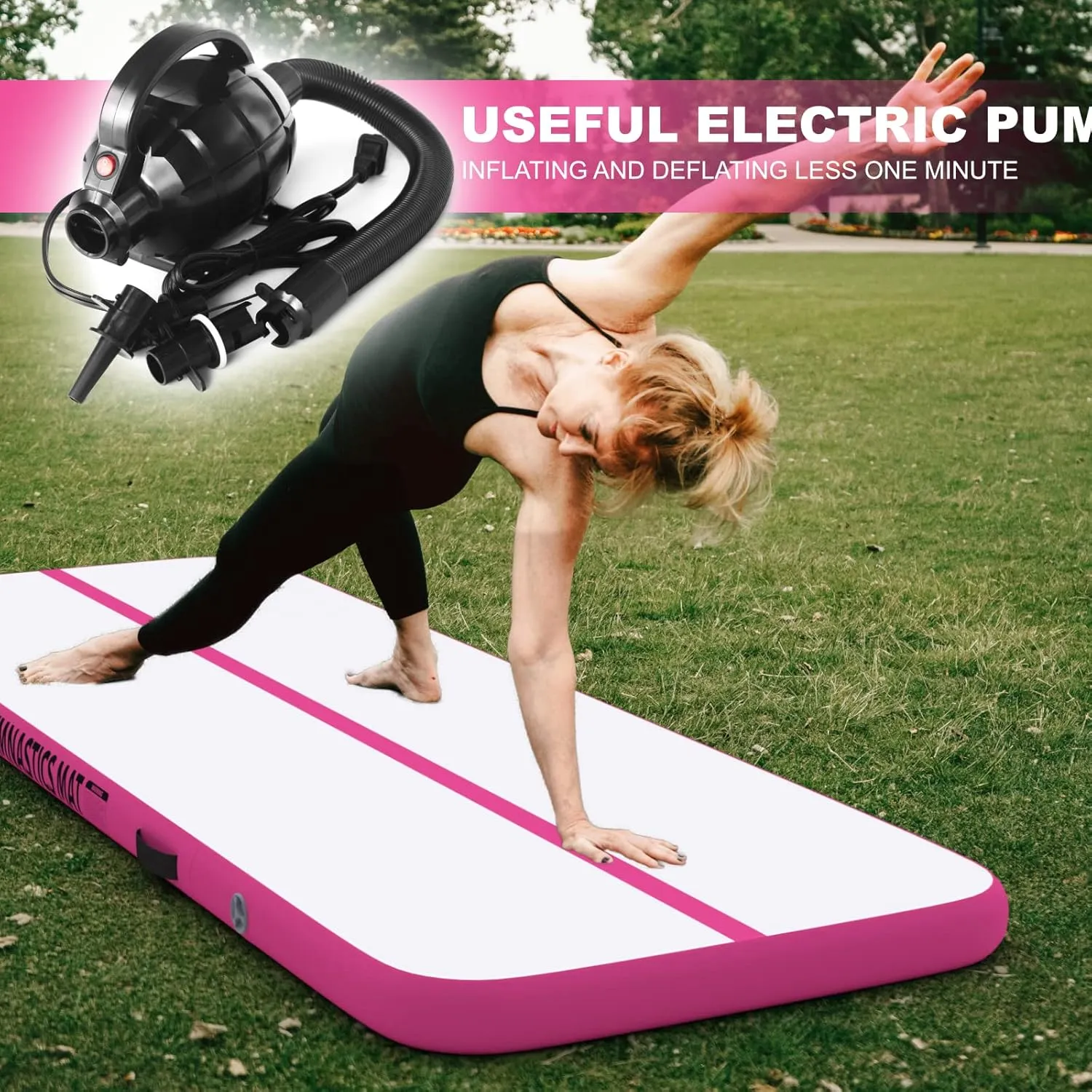 Inflatable Air Gymnastics Mat Training Mats 4 inches Thickness Gymnastics Tracks for Home Use/Training/Cheerleading/Yoga/Water with Pump