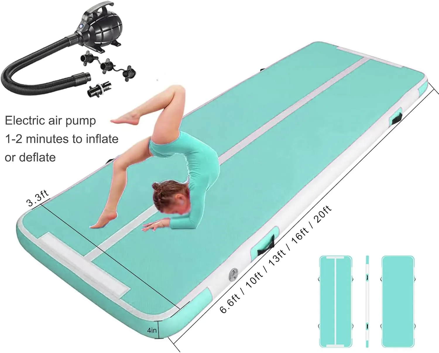 Inflatable Air Gymnastics Mat Training Mats 4 inches Thickness Inflatable Gymnastics Tracks With Pump For Home Use/Training/Cheerleading/Yoga/Water
