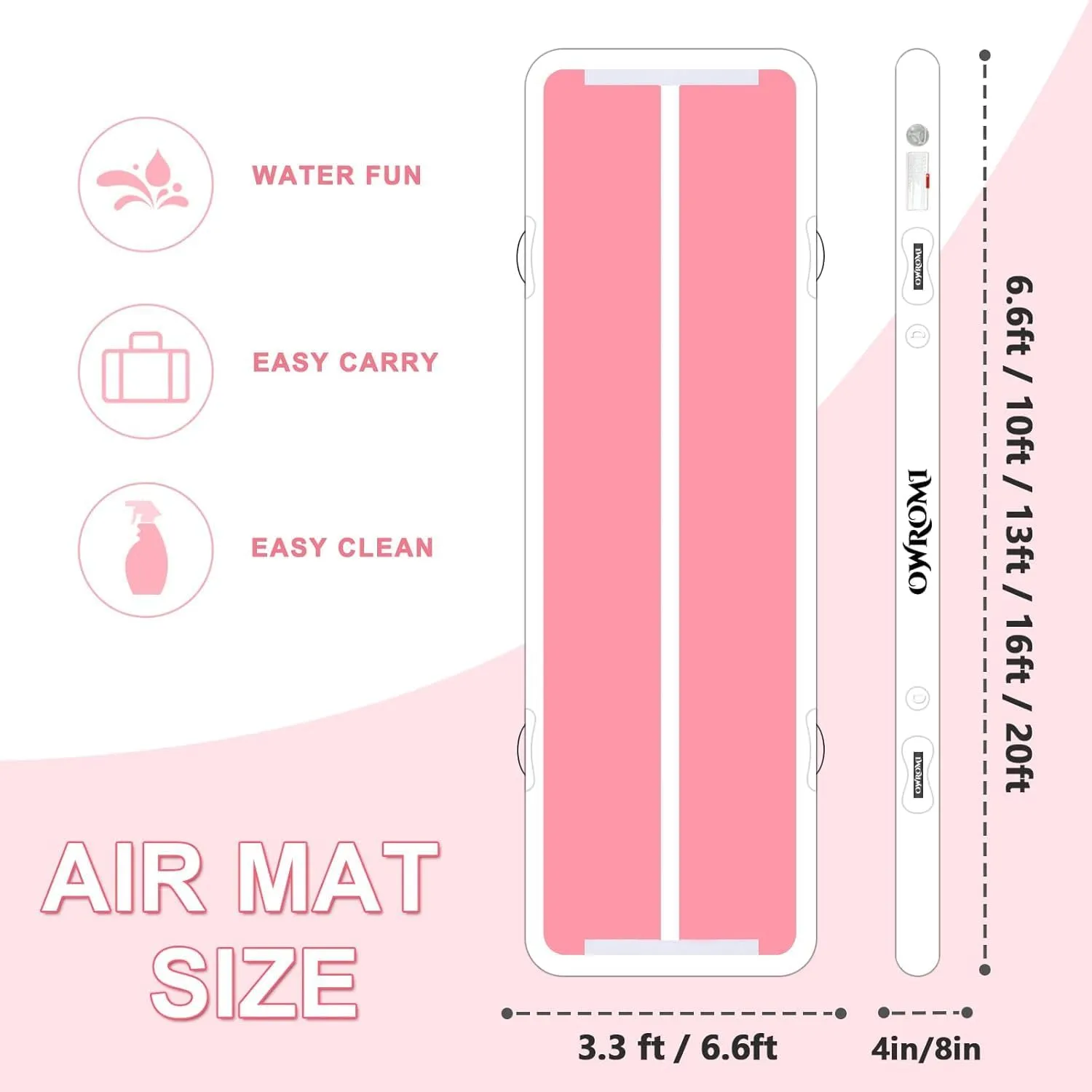 Inflatable Air Gymnastics Mats for Tumbling, 10ft/13ft/16ft/20ft Tumble Track Tumbling Mats for Kids, 4/8 Inches Thick Training Mat with Electric Pump Gymnastics Equipment for Kids Mat