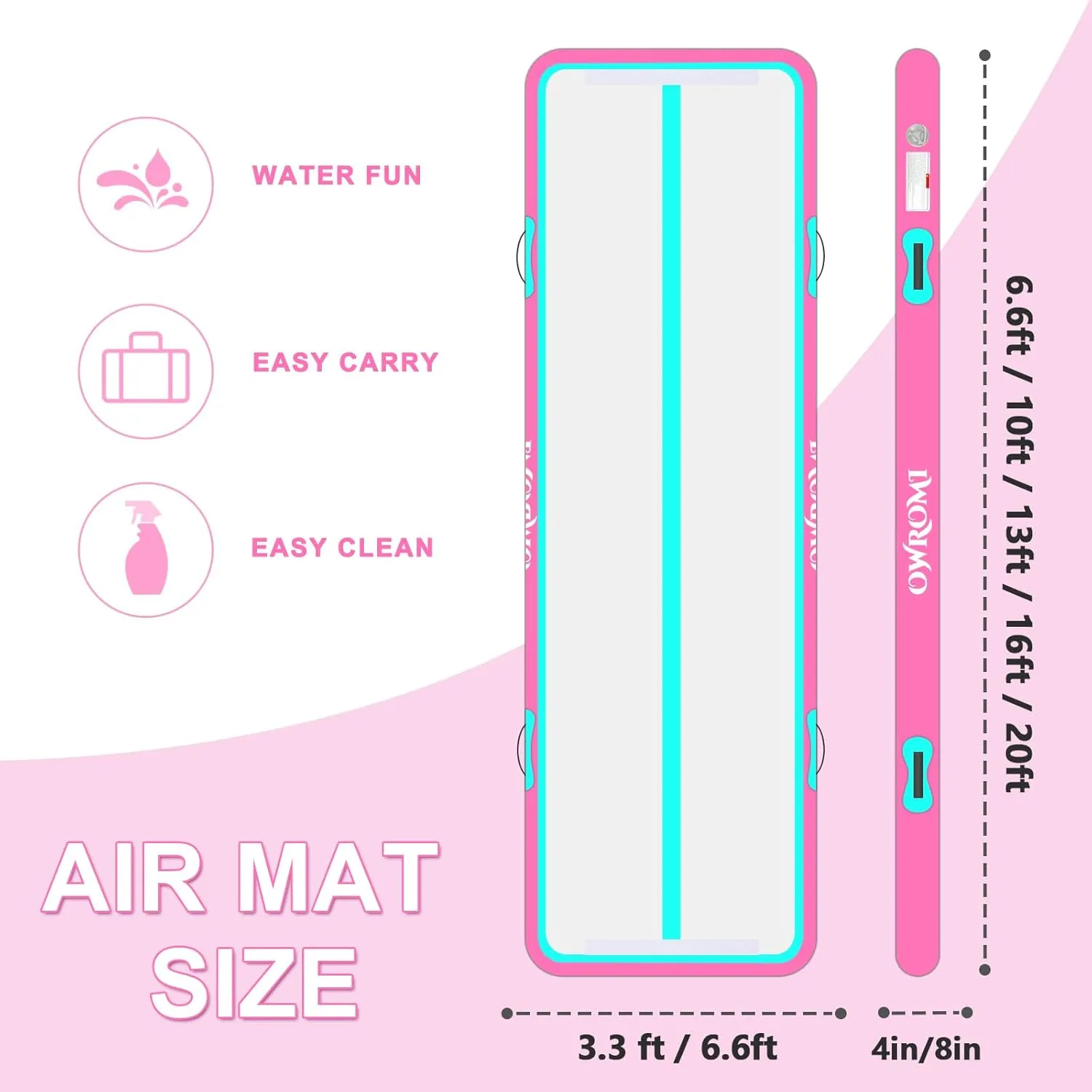 Inflatable Air Gymnastics Mats for Tumbling, 10ft/13ft/16ft/20ft Tumble Track Tumbling Mats for Kids, 4/8 Inches Thick Training Mat with Electric Pump Gymnastics Equipment for Kids Mat