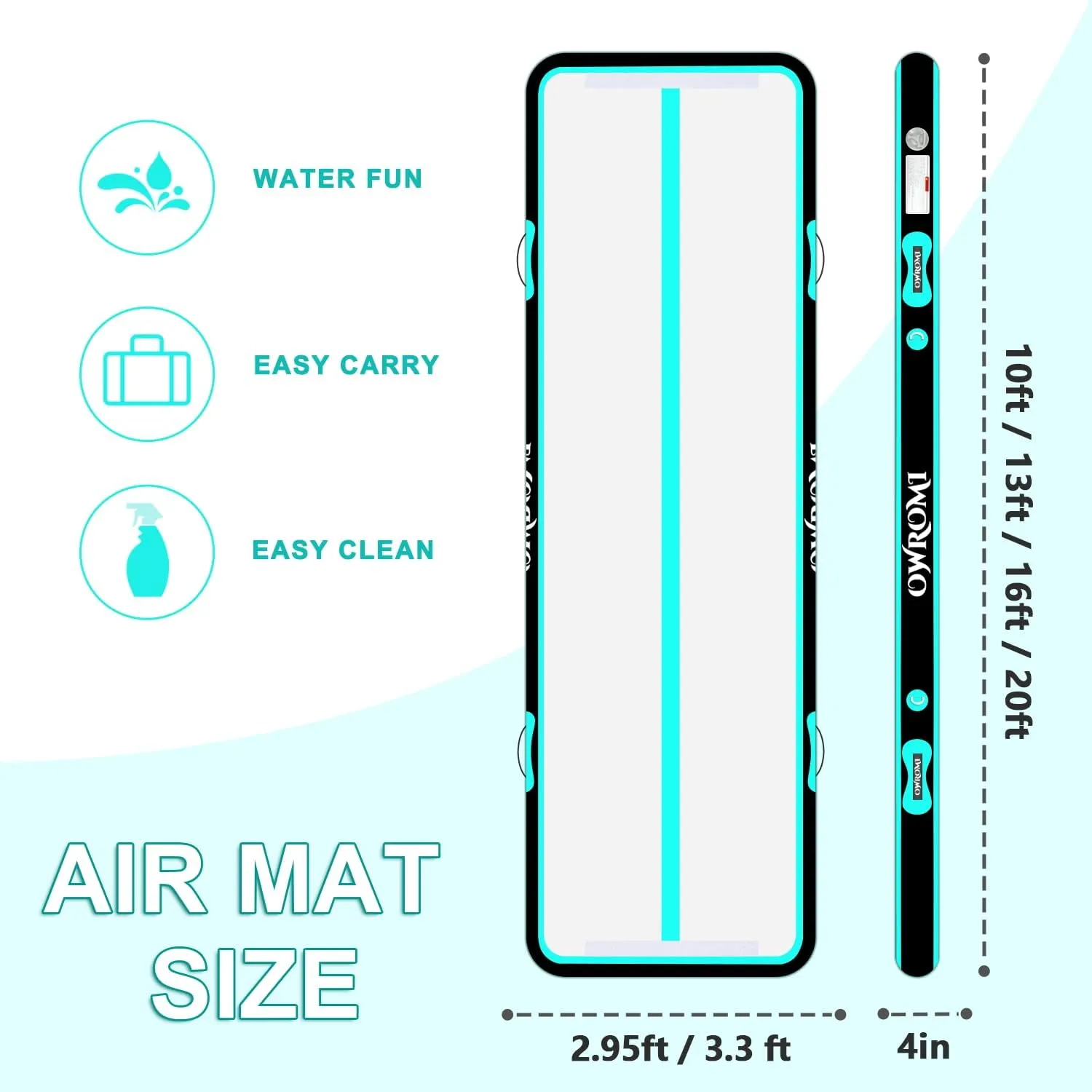 Inflatable Air Gymnastics Mats for Tumbling, 10ft/13ft/16ft/20ft Tumble Track Tumbling Mats for Kids, 4/8 Inches Thick Training Mat with Electric Pump Gymnastics Equipment for Kids Mat