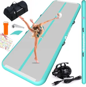 Inflatable Air Tumbling Mat Gymnastics Tumble track 4/8 inches Thickness Air Mats for Home Use/Training/Cheerleading/Water Yoga 10ft 13ft 16ft 20ft with Electric Air Pump