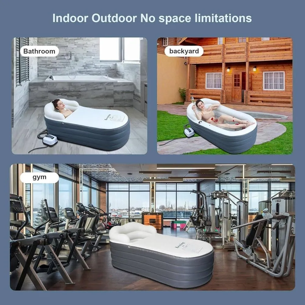Inflatable Bathtub Bubble Massage Mat,Portable Adult Spa Bathtub with All-in-one Wavemaker and Air Pump,Adjustable Bubble Settings,Folding Surfing Massage Bathtub