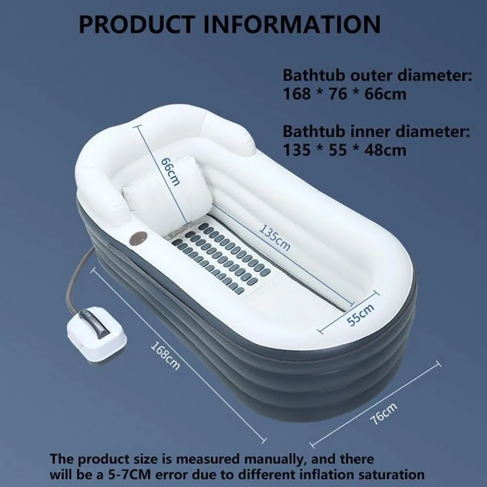 Inflatable Bathtub Bubble Massage Mat,Portable Adult Spa Bathtub with All-in-one Wavemaker and Air Pump,Adjustable Bubble Settings,Folding Surfing Massage Bathtub