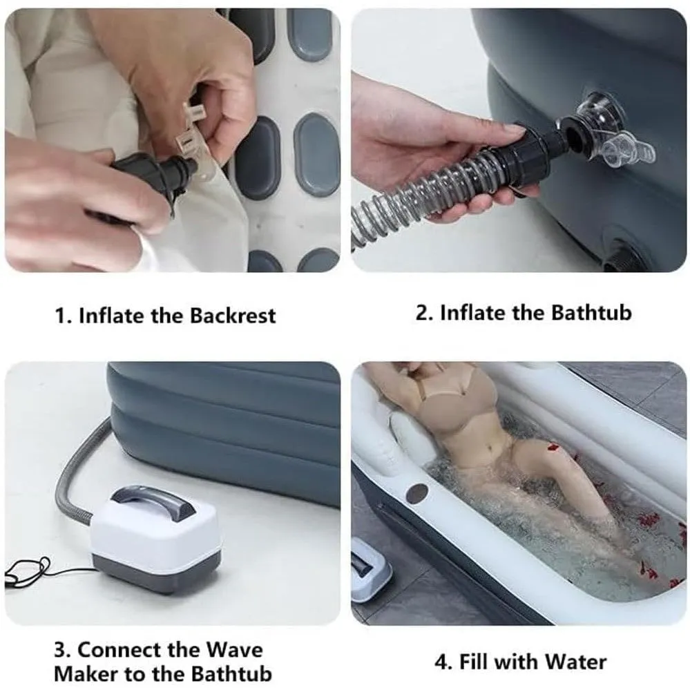 Inflatable Bathtub Bubble Massage Mat,Portable Adult Spa Bathtub with All-in-one Wavemaker and Air Pump,Adjustable Bubble Settings,Folding Surfing Massage Bathtub
