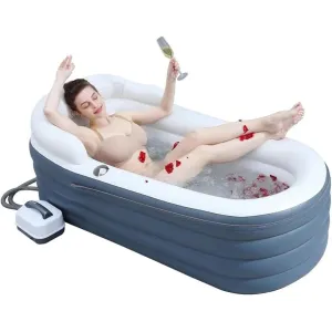 Inflatable Bathtub Bubble Massage Mat,Portable Adult Spa Bathtub with All-in-one Wavemaker and Air Pump,Adjustable Bubble Settings,Folding Surfing Massage Bathtub