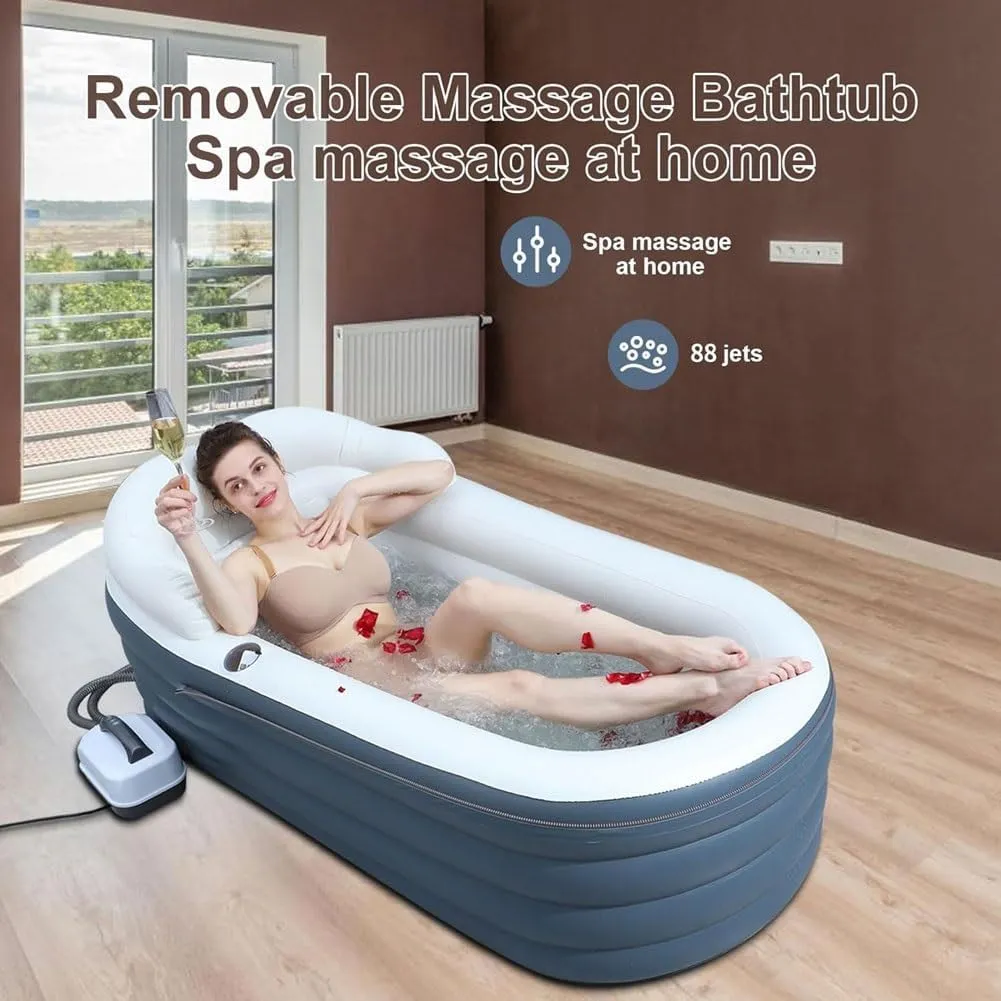 Inflatable Bathtub Bubble Massage Mat,Portable Adult Spa Bathtub with All-in-one Wavemaker and Air Pump,Adjustable Bubble Settings,Folding Surfing Massage Bathtub