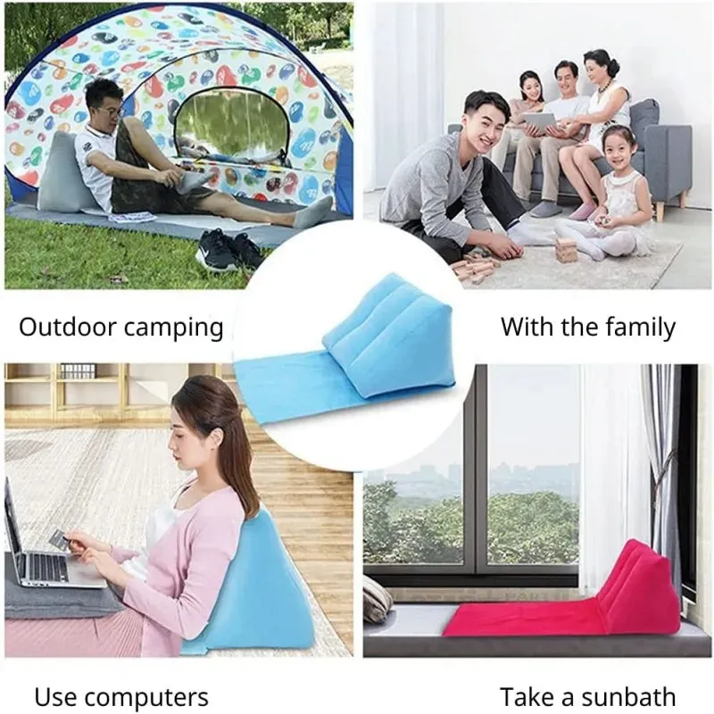 Inflatable Beach Lounger Foldable Soft Inflatable Beach Mat Festival Camping Leisure Lounger Back Pillow Cushion Chair Seat Air