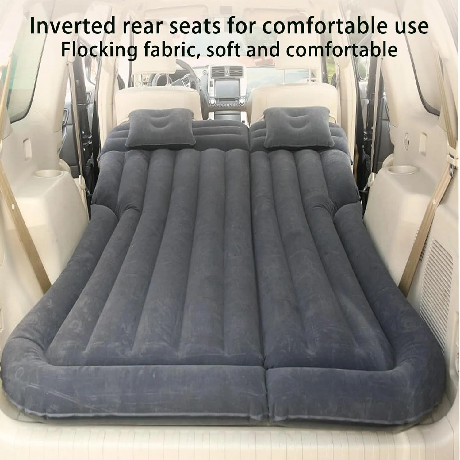 Inflatable Car Air Mattress Back Seat Bed,Car Thickened Camping Portable Travel Sleeping for Universal SU (Black) (Car Trunk mat)