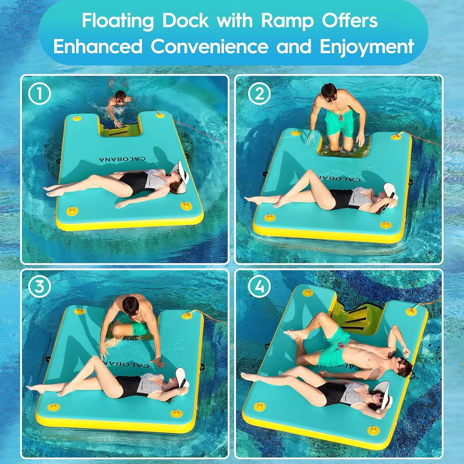 Inflatable Dock Platform, Lake Floats with Boat Ramp Floating Island Raft for Adults Swimming Pool Sea Dock