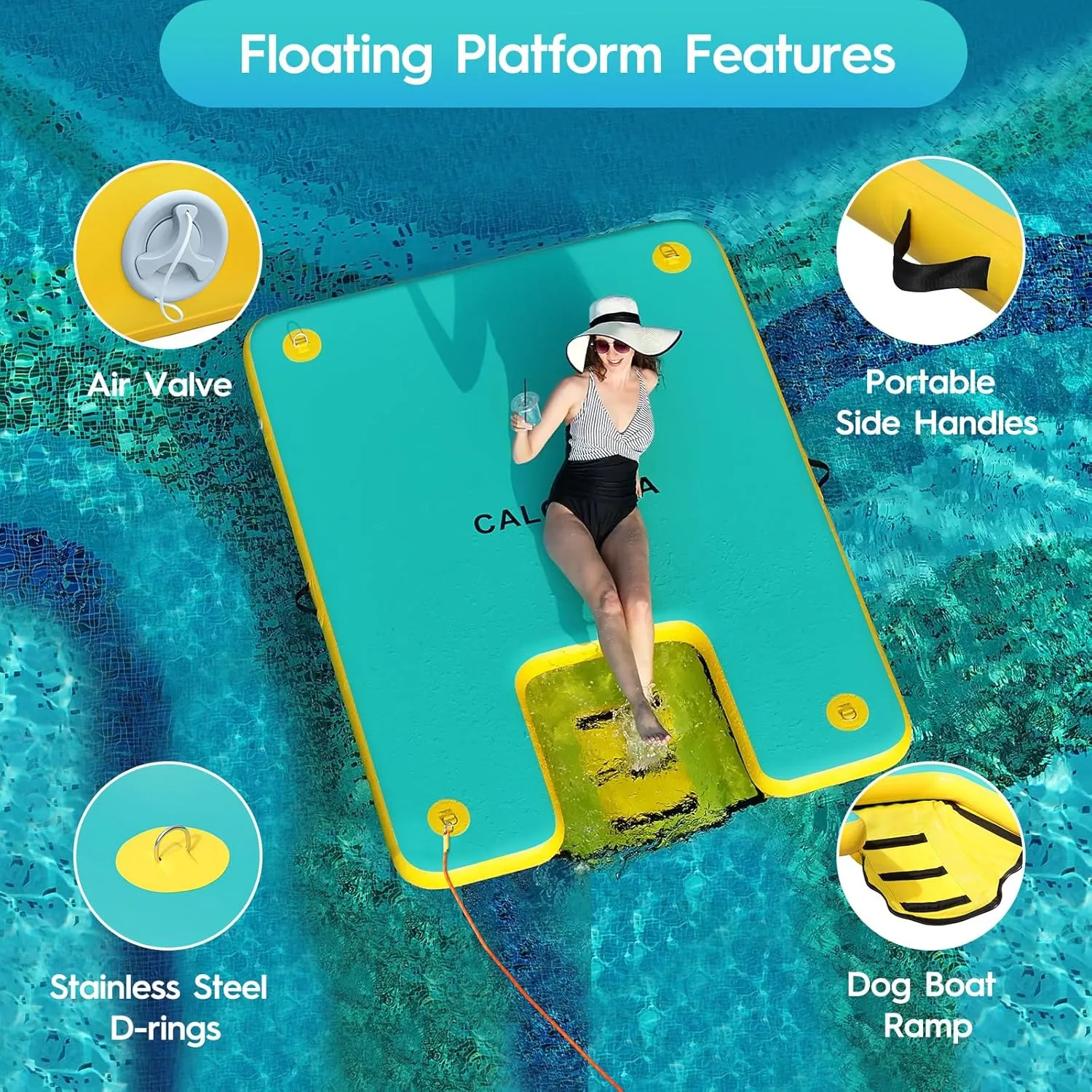 Inflatable Dock Platform, Lake Floats with Boat Ramp Floating Island Raft for Adults Swimming Pool Sea Dock