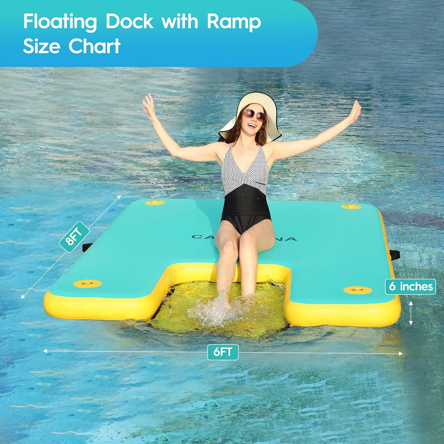 Inflatable Dock Platform, Lake Floats with Boat Ramp Floating Island Raft for Adults Swimming Pool Sea Dock