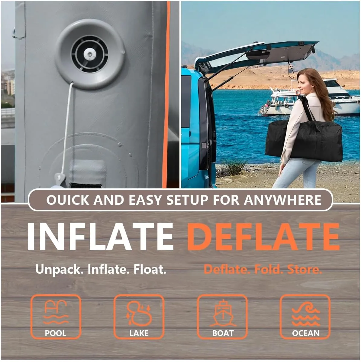 Inflatable Floating Dock Air Platform, 6/8/10ft Air Dock Platform Floating Island Raft, Enlarged Non-Slip Surface Water Floating Dock Mat, 6in Thick Water Platform Swim Dock Mat for Pool Beach Ocean