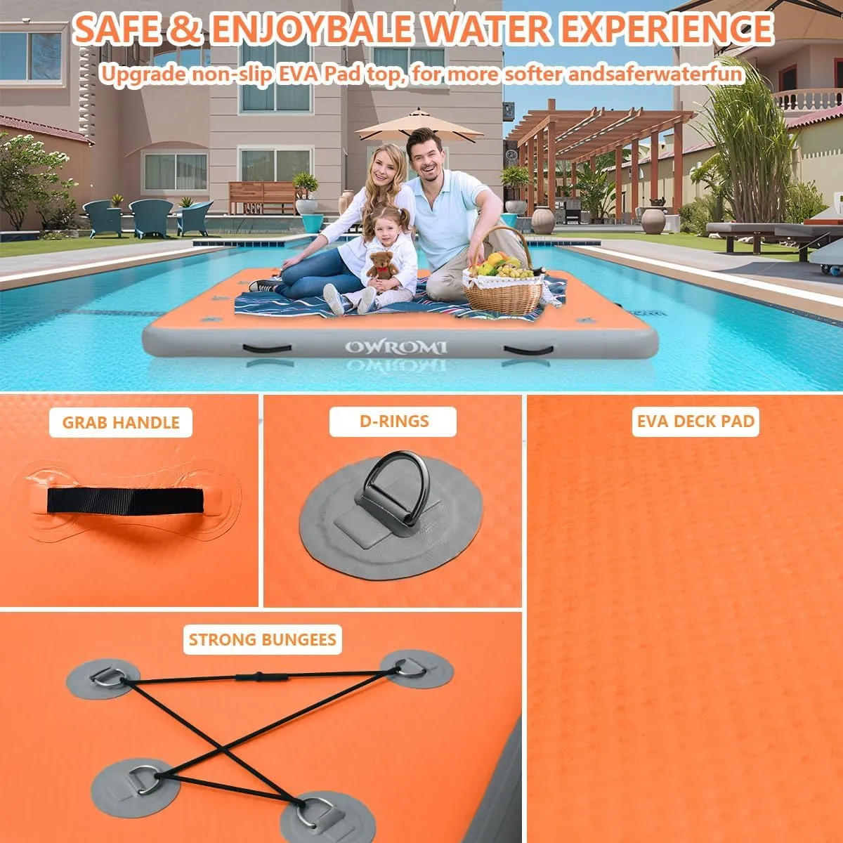 Inflatable Floating Dock Air Platform, 6/8/10ft Air Dock Platform Floating Island Raft, Enlarged Non-Slip Surface Water Floating Dock Mat, 6in Thick Water Platform Swim Dock Mat for Pool Beach Ocean